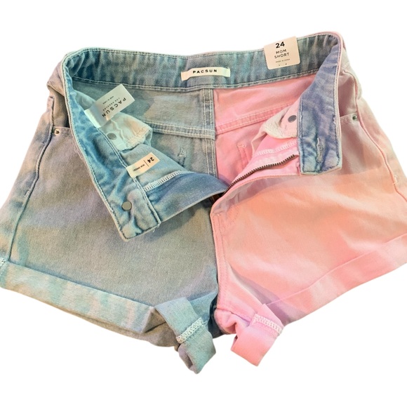 NWT PacSun High Waisted Mom Shorts Half and Half Denim Blue & Pink - Size 24 - Picture 3 of 7